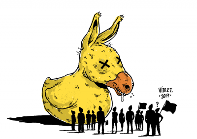 Um novo mascote para as manifestações. Ilustração Vitor Teixeira