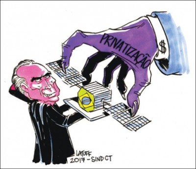 Na privatização de todo o setor, elaborado e executado a preço de banana pelo governo FHC, essa infraestrutura passou para as empresas operadoras privadas. Cartum: Latuff
