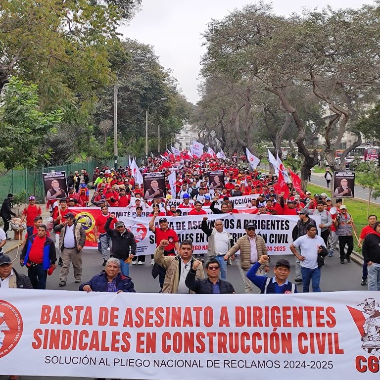 Sndicato de Lima da Federação de Trabalhadores na Construção Civil do Peru - protesto contra assassinato de Arturo Cárdenas Fernández